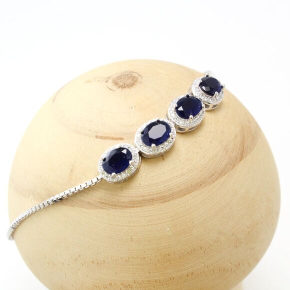 Sparkling 925 Sterling Silver Blue Cubic Zirconia Bracelet - Picture 4 of 9